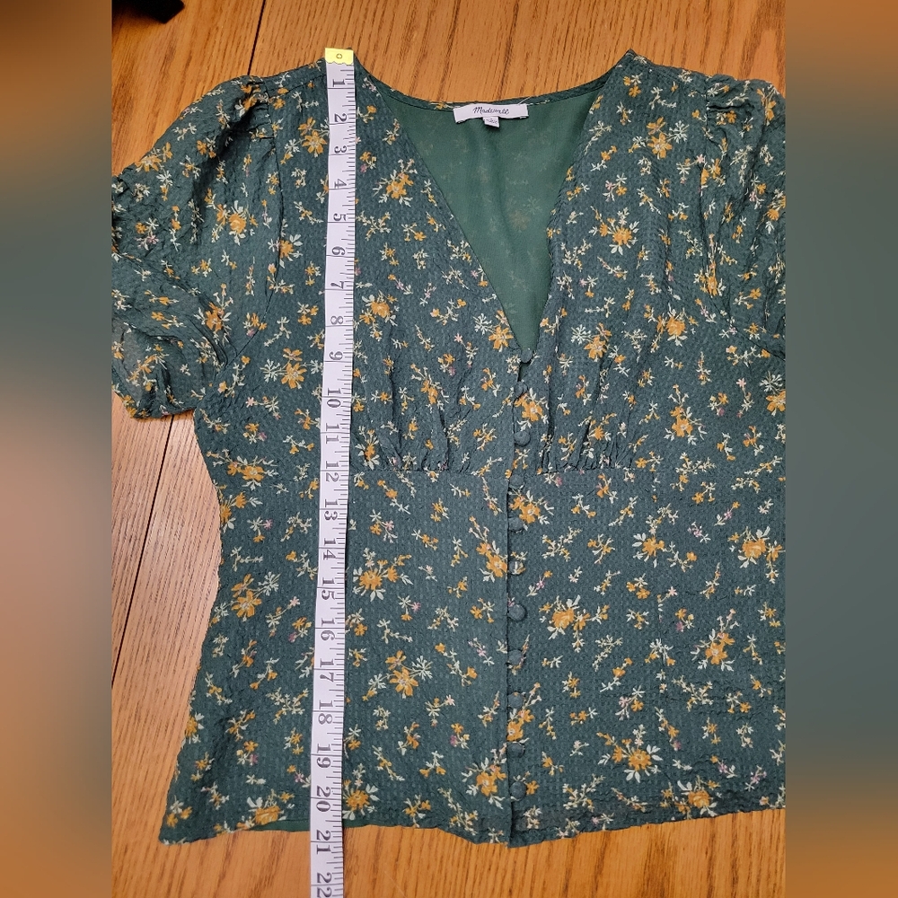 Madewell Silk Evie Tie-Sleeve Top Fresh Sprigs Green Floral Size 4 - Picture 10 of 13